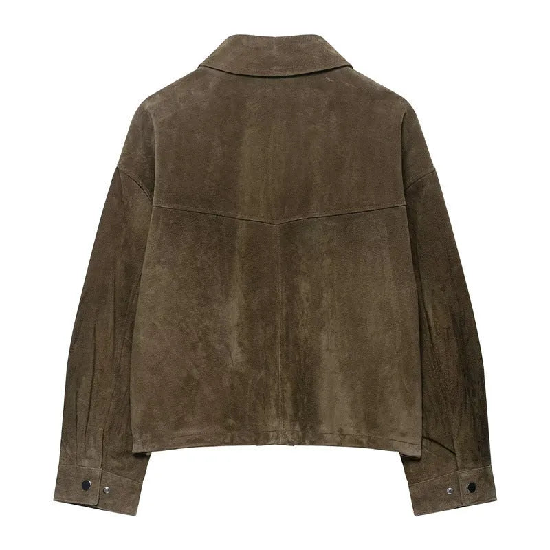 Women's PU fabric jacket in Japanese Korean casual style, shown in picture colour.