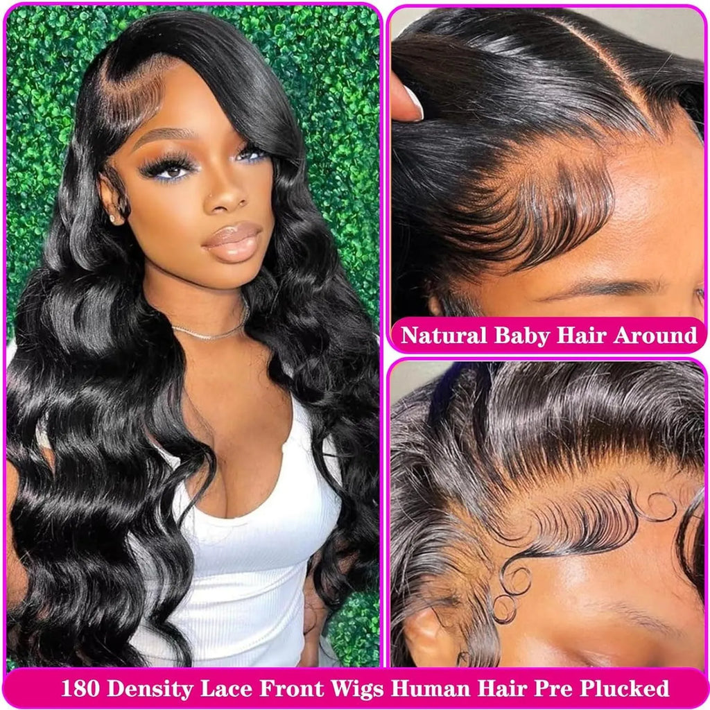 Black medium-length synthetic wig with natural wave curls on display stand