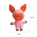 Animal-shaped plush dog chew toys with squeakers in blue, brown, grey, pink, white, and yellow colours