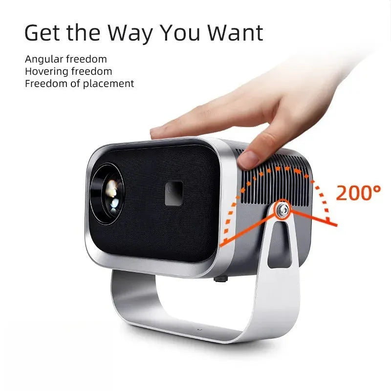 Portable Android 4K smart projector with carrying case for mobile phone screen mirroring