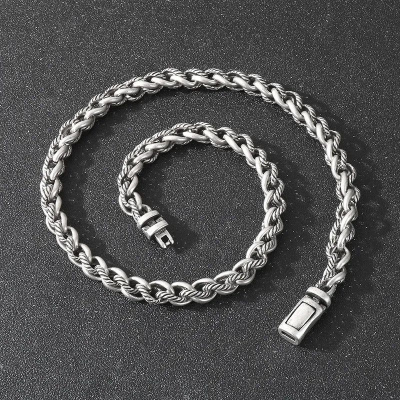 Men's titanium steel keel chain necklace with large hemp flowers design in antique silver finish