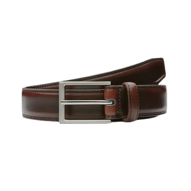 Men's genuine leather casual belt in 95-grain texture with alloy buckle shown in brown colour