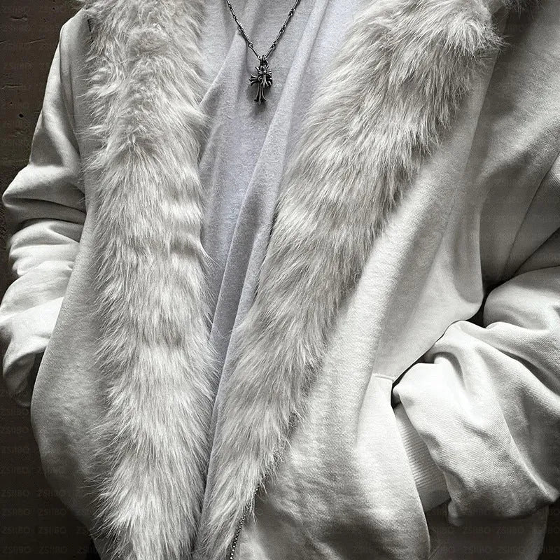 Casual loose-fitting polyester coat in solid black or white colour with long sleeves