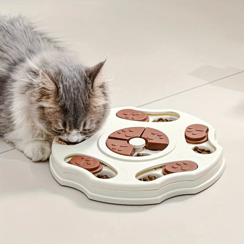 Interactive slow food bowl for pets, round or square, plastic multi-stage challenge for dogs and cats.