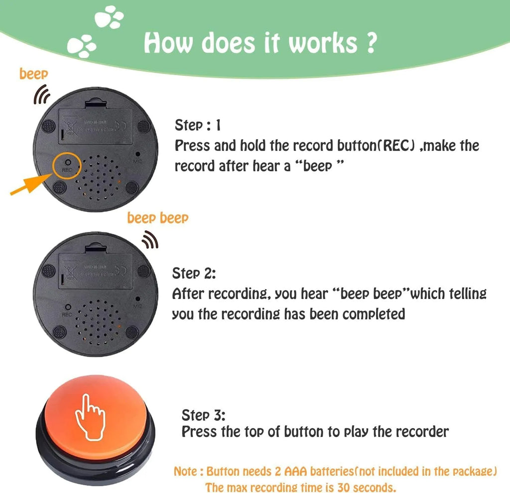 Voice recording pet training button with colour options and USB charging port