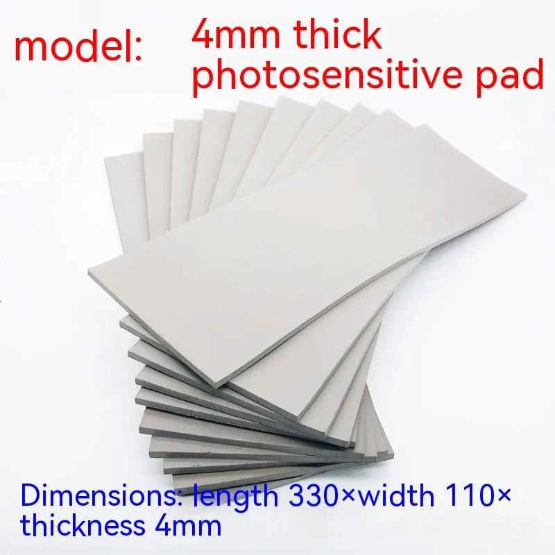 Plastic light-sensitive mat sheet for seal making, measuring 330mm by 110mm, available in 7mm, 4mm, or 2mm thickness.
