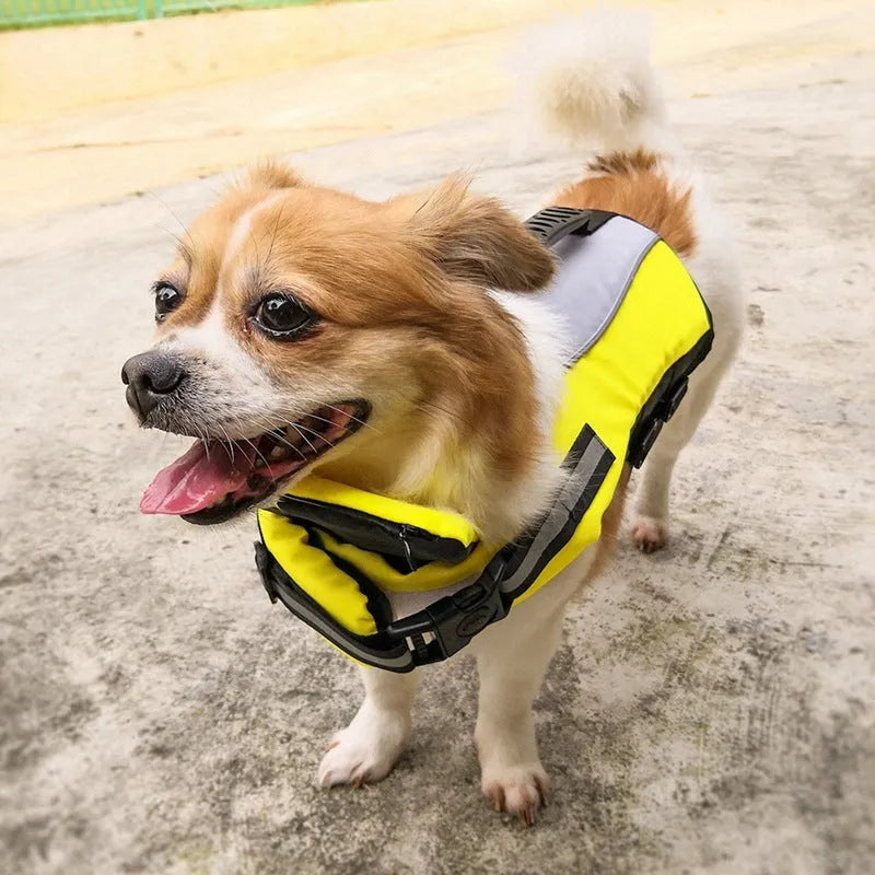 Namsan pet reflective airbag life jacket in fluorescent yellow with reflective strips, sizes S M L