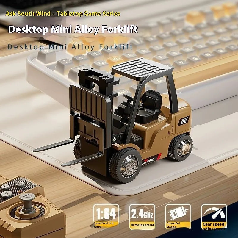 Bluetooth dual-mode remote control alloy forklift toy 1:64 scale with cargo accessories on wooden pallet