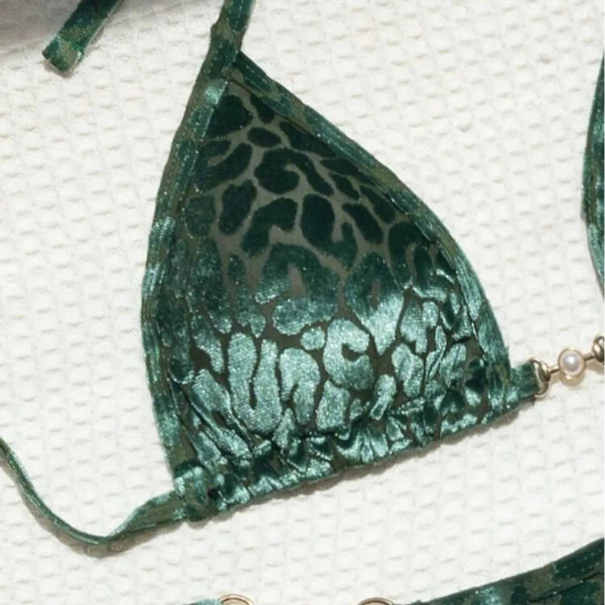 Blue leopard print swimwear bikini set with polyester and spandex fabric