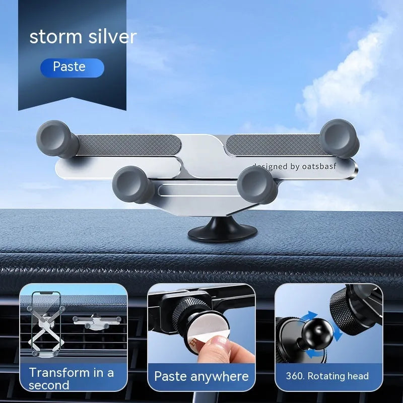Aluminium alloy car phone holder mounted on vehicle air vent in black colour option