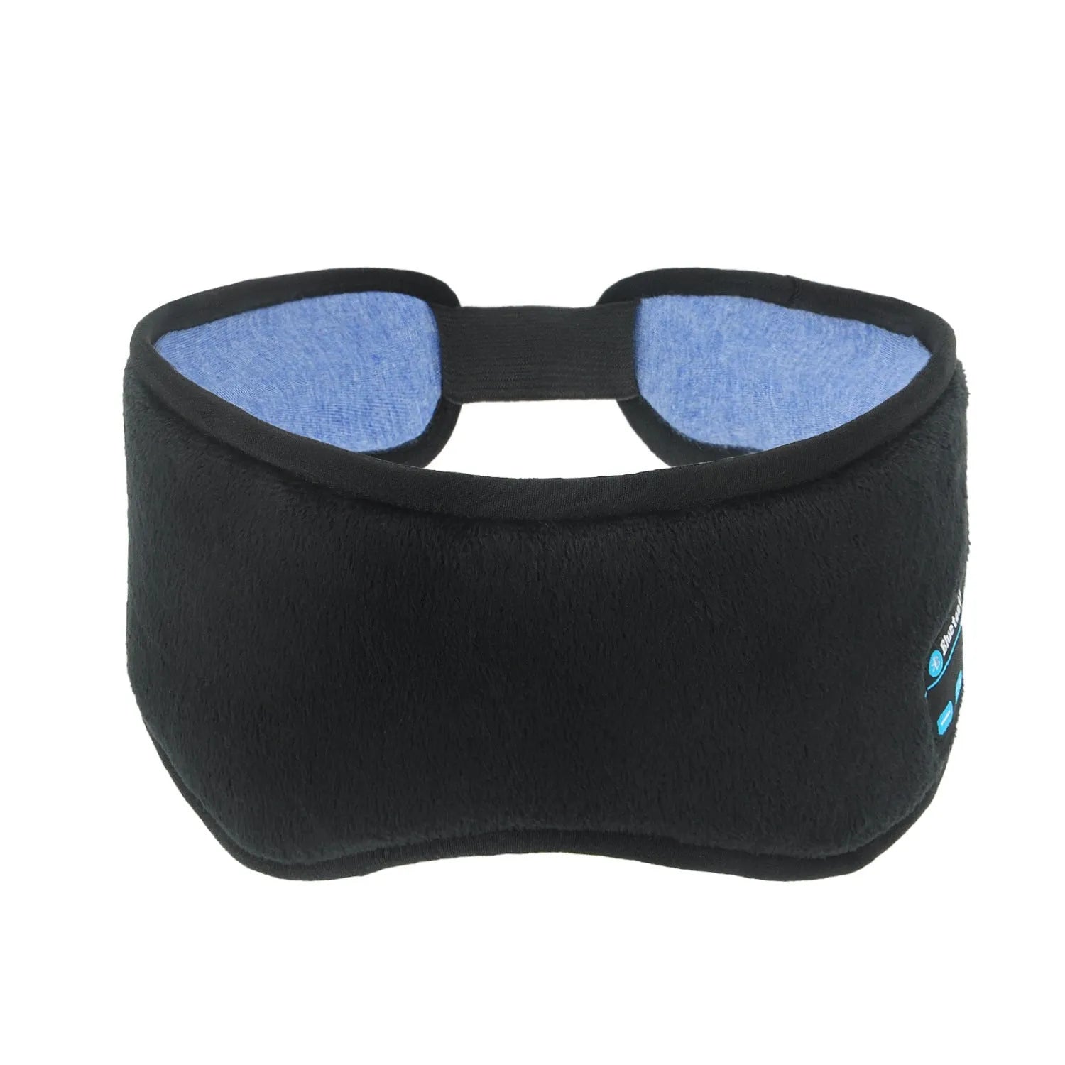Black Bluetooth sleep mask with integrated earphones for wireless music playback and blackout design