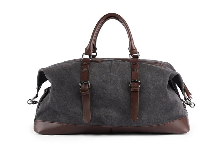 Retro canvas tote bag for men in ArmyGreen, large 36-55L capacity with zipper closure and soft handle