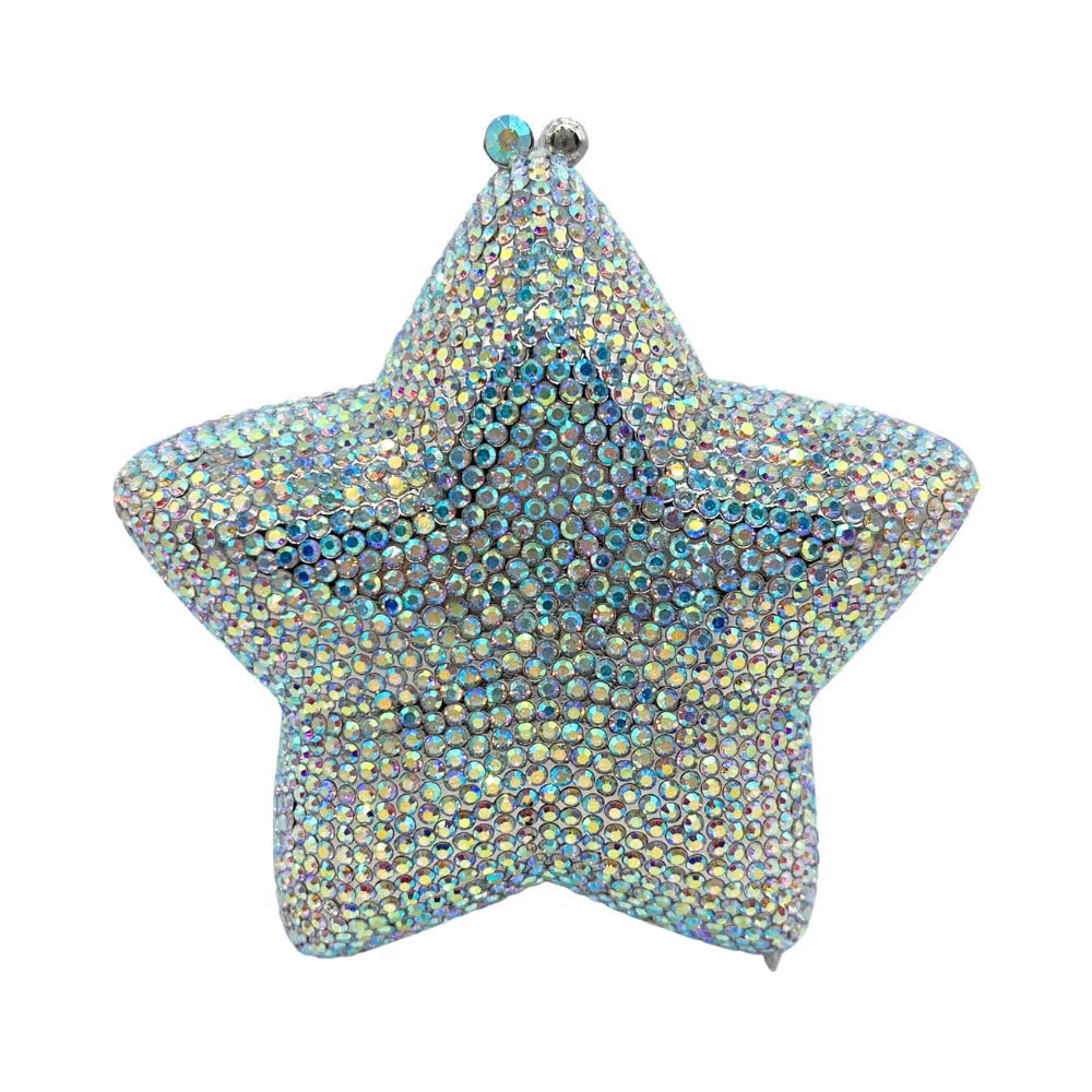 Little Star studded diamond alloy dinner handbag with hard three-dimensional shell and full diamond finish