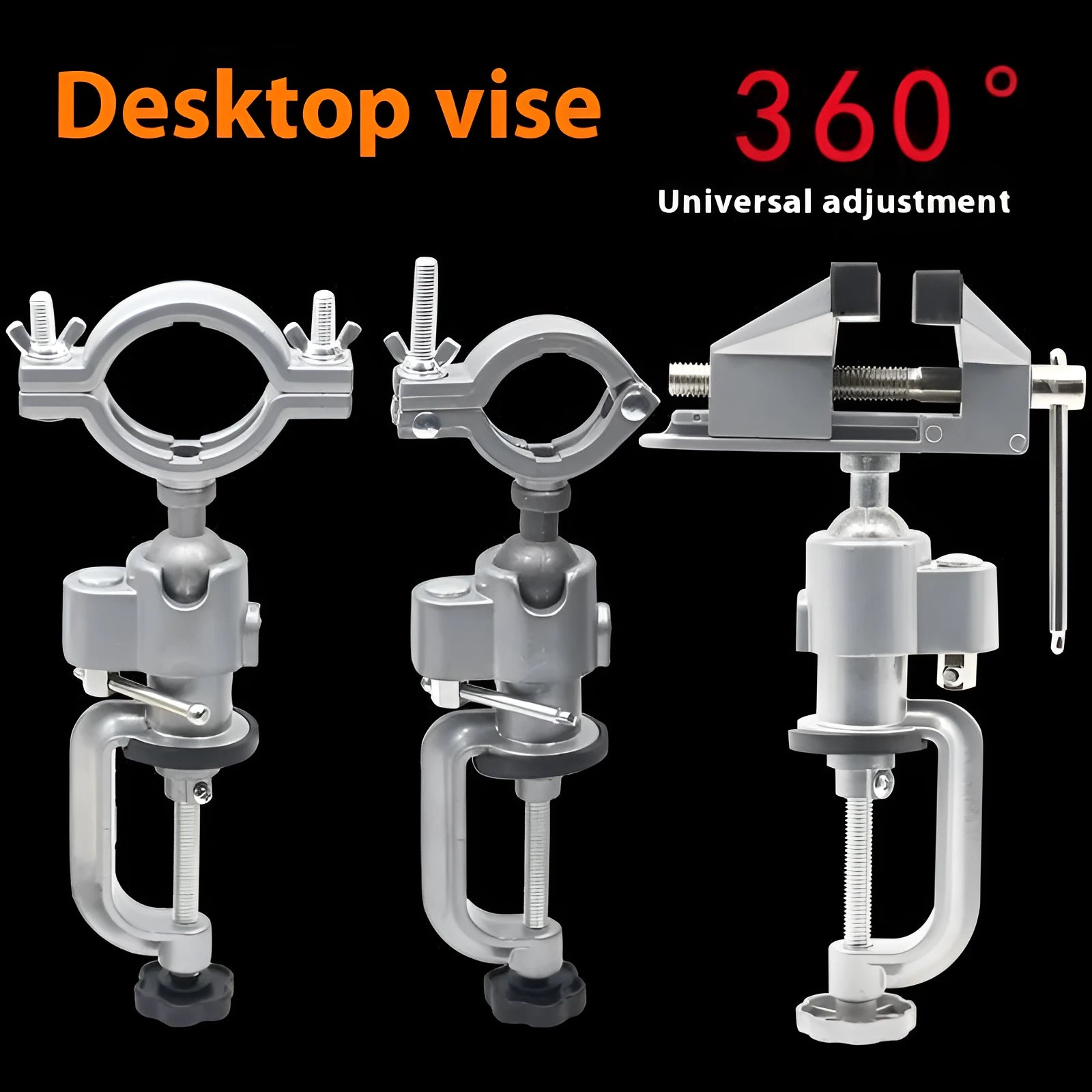 360-degree rotating bracket type bench vise with tungsten steel jaw and clamp-on design