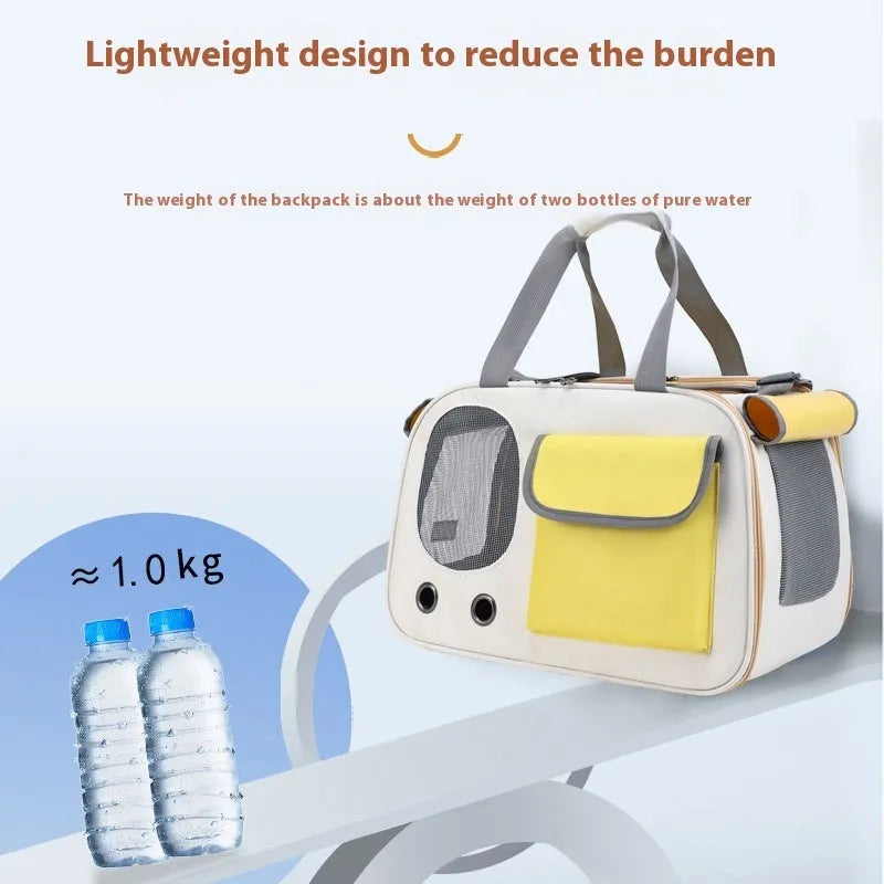 Foldable canvas pet carrier backpack for cats and small dogs in yellow, green, or black colours