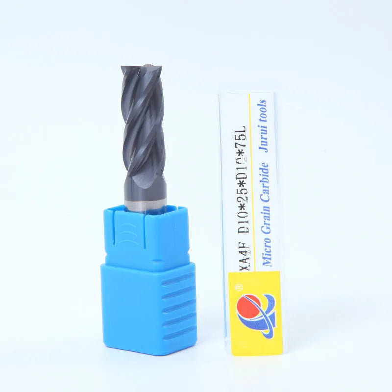 Carbide milling cutter with spiral cutting edges and straight shank for metal machining.