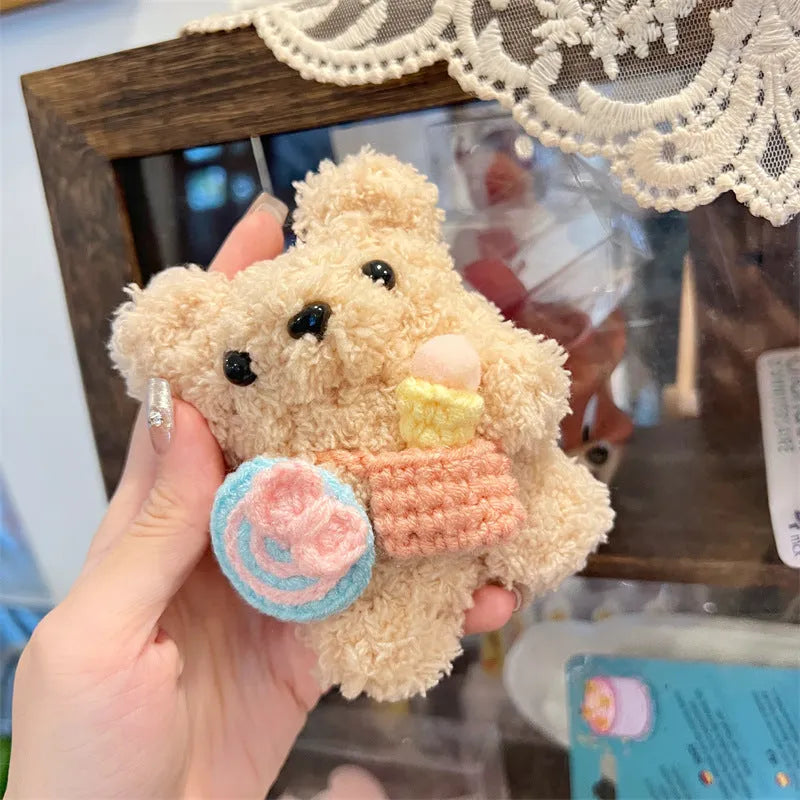 Cute lollipop ice cream bear plush earphone sleeve for AirPods in velvet material