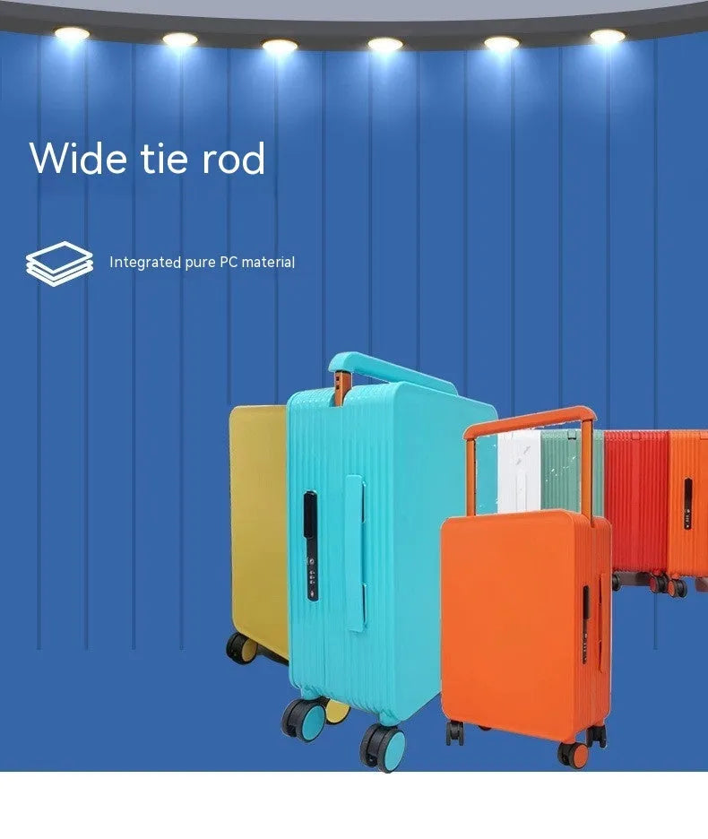 20 inch PC cabin suitcase with wide draw-bar handle, universal wheels and macaron colour finish
