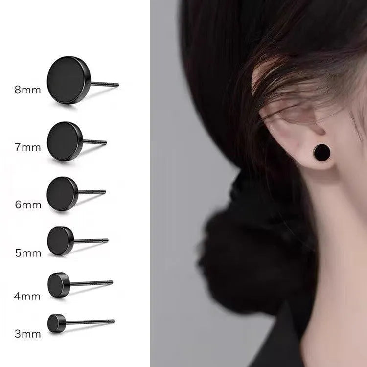 Sterling silver S999 flat bone stud earrings in geometric round shape showing silver and black colour options