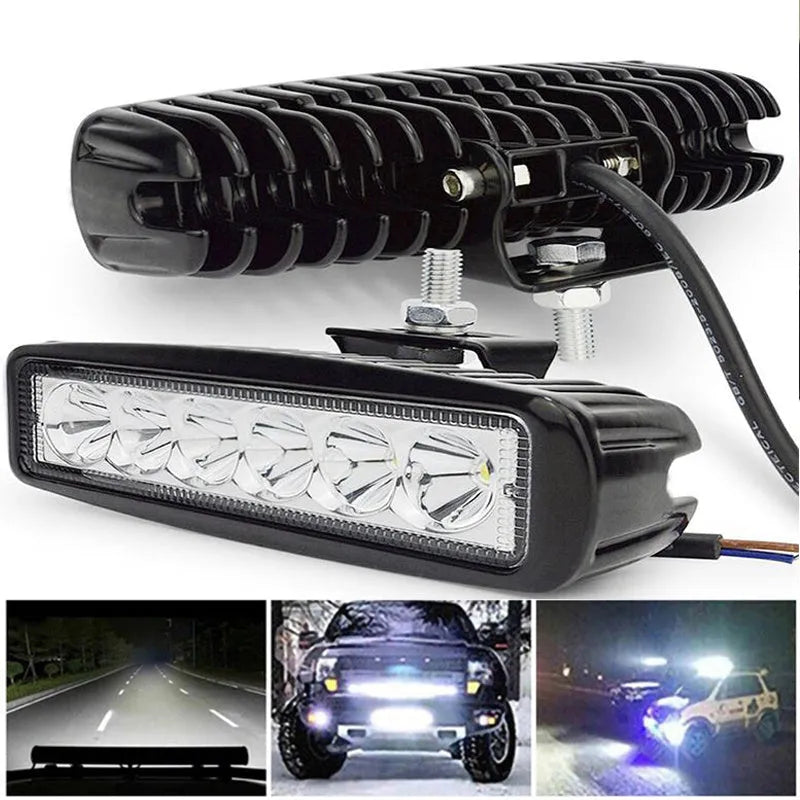 Black car auxiliary light with die-cast aluminium shell and polycarbonate cover showing six LED spotlights