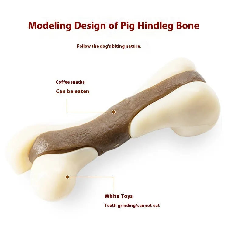 Cowhide and nylon bone grinding rod chew toy for dogs in small or large size options