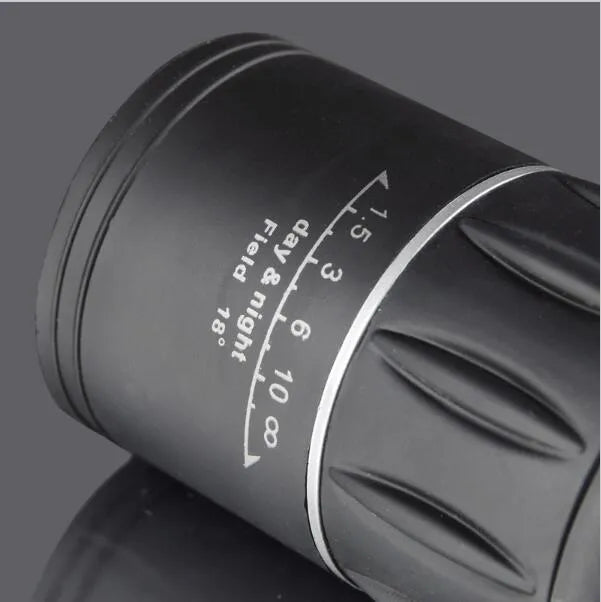 Black 16x52 high-power monocular with roof prism system, shown at 145mm length.