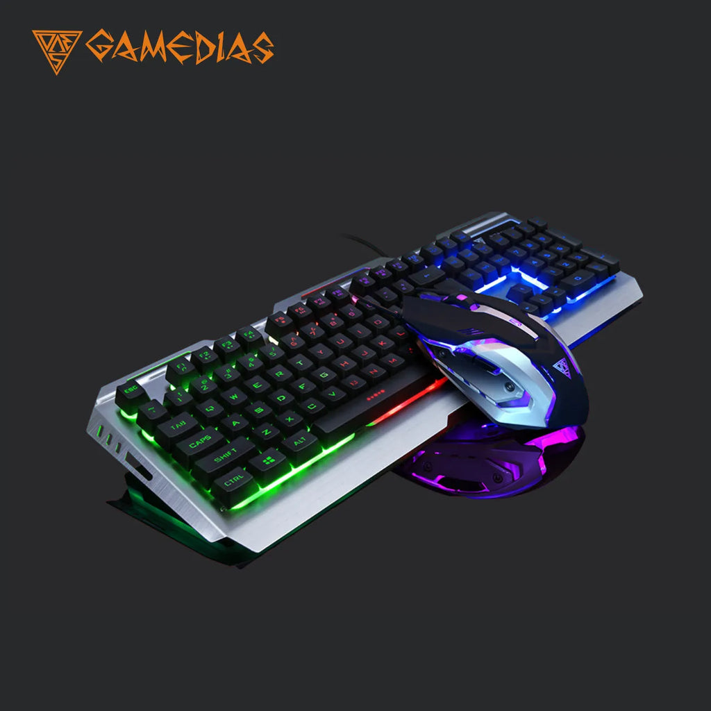 Luminous wired gaming keyboard and mouse set with yellow or rainbow backlight for PC and laptop