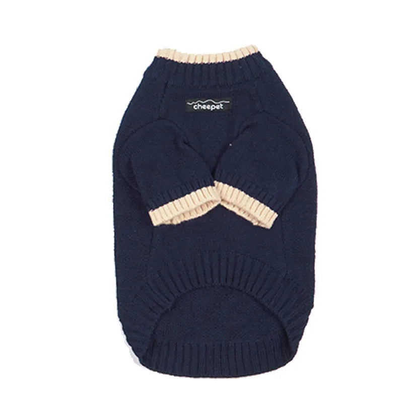 British style wool pet sweater with contrast colour legs in Crown Blue
