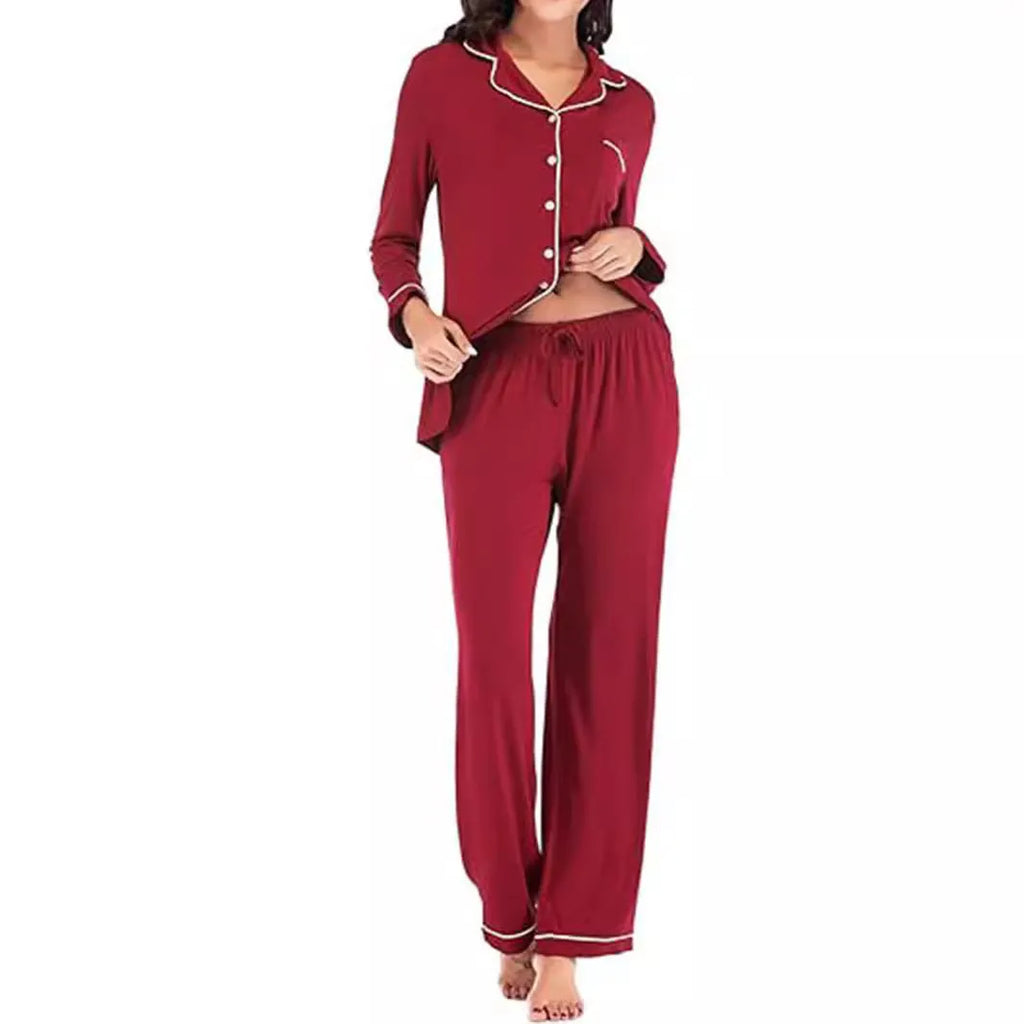 Women's solid colour cardigan and trouser set with button front, long sleeves and pockets, sizes S to XXL