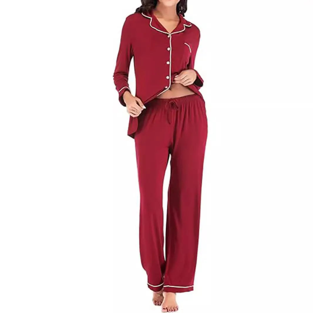 Women's solid colour cardigan and trouser set with button front, long sleeves and pockets, sizes S to XXL