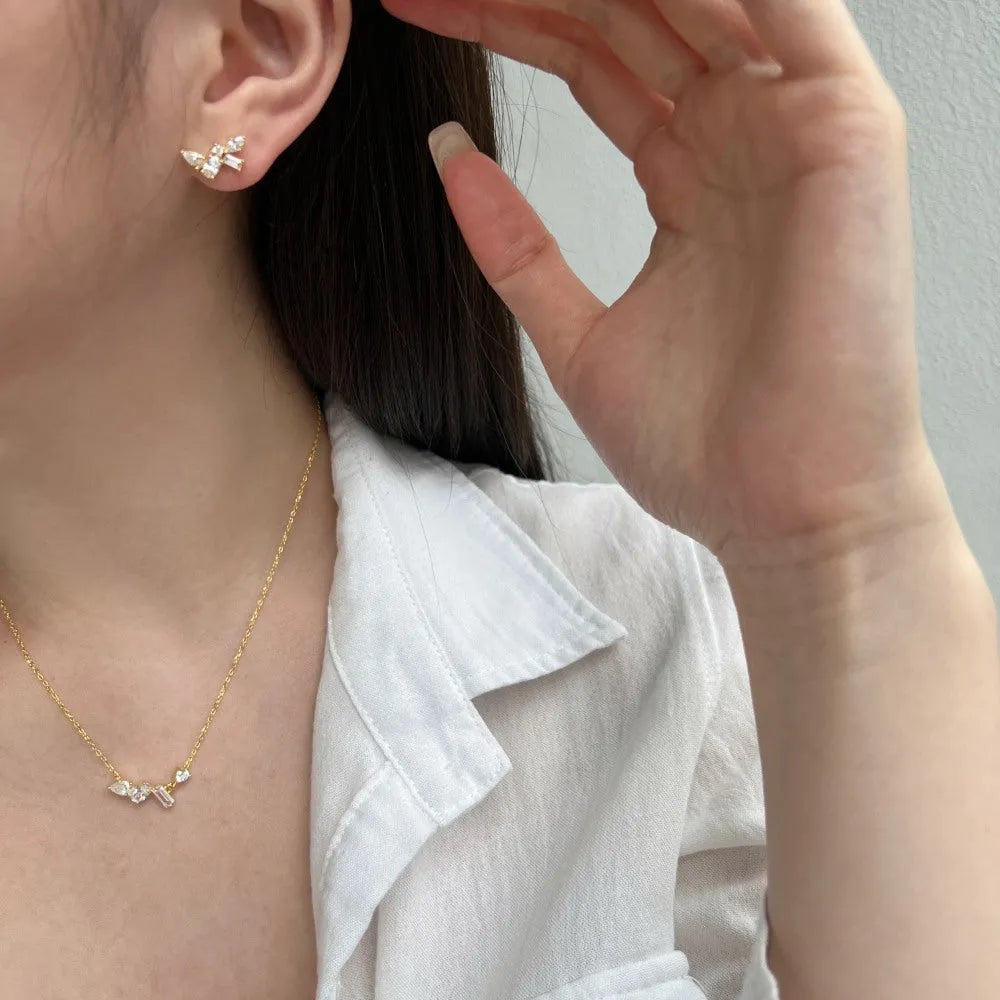 925 sterling silver geometric zircon necklace for women with electroplated finish in white zircon