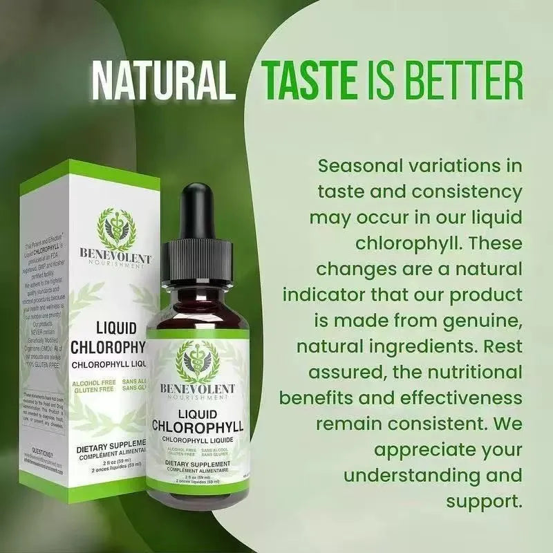 60ml bottle of liquid chlorophyll drops with dropper for adult body odour and intestinal care support
