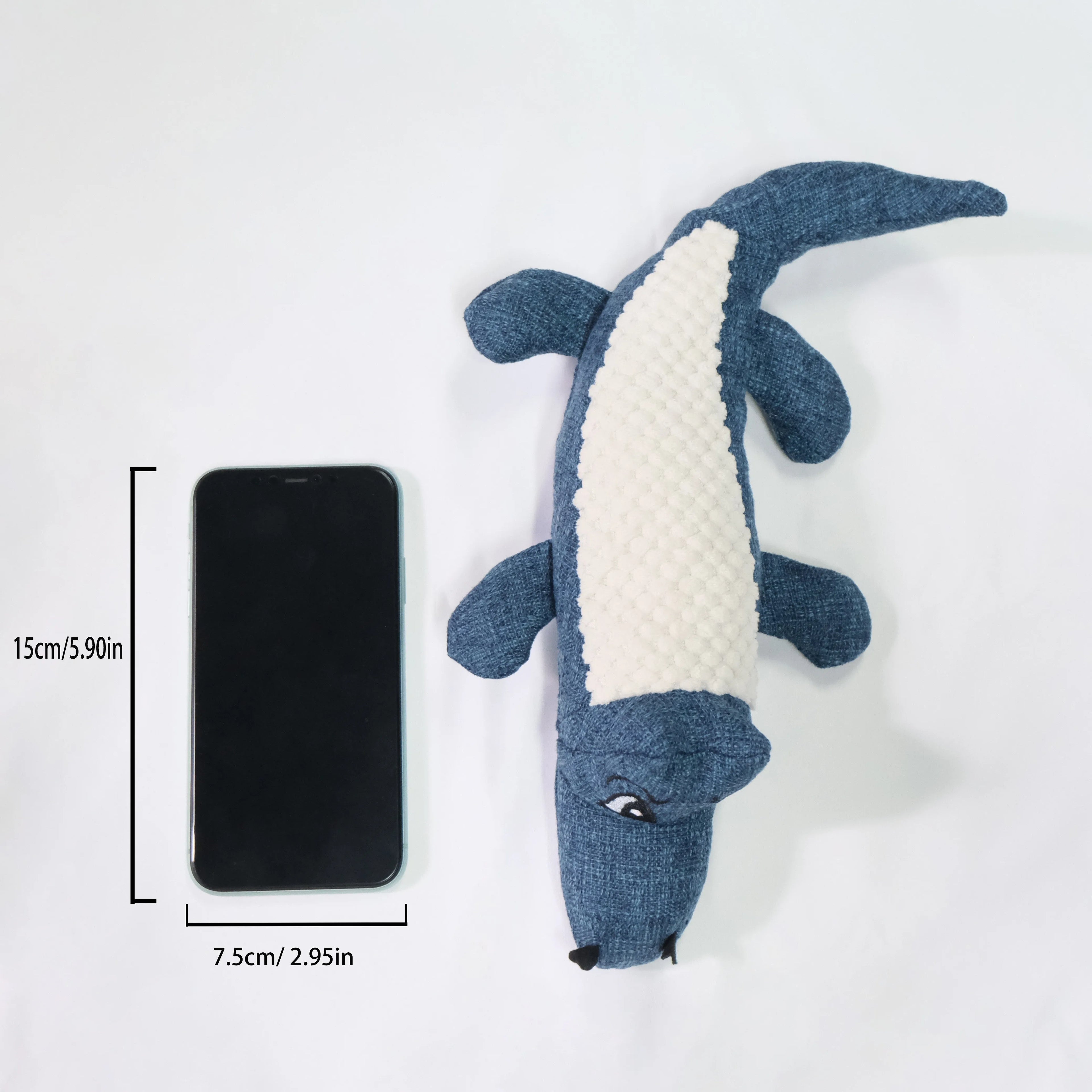 Blue corn cob plush pet toy with grid pattern for dogs and cats to chew
