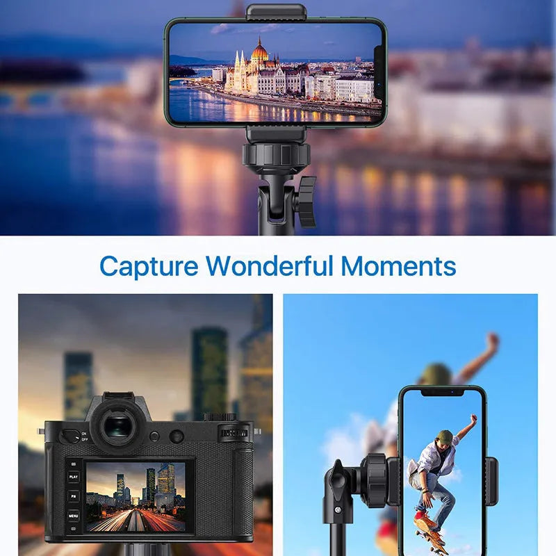 Black aluminium selfie stick tripod collapsed to 45cm height compatible with Apple iPhones