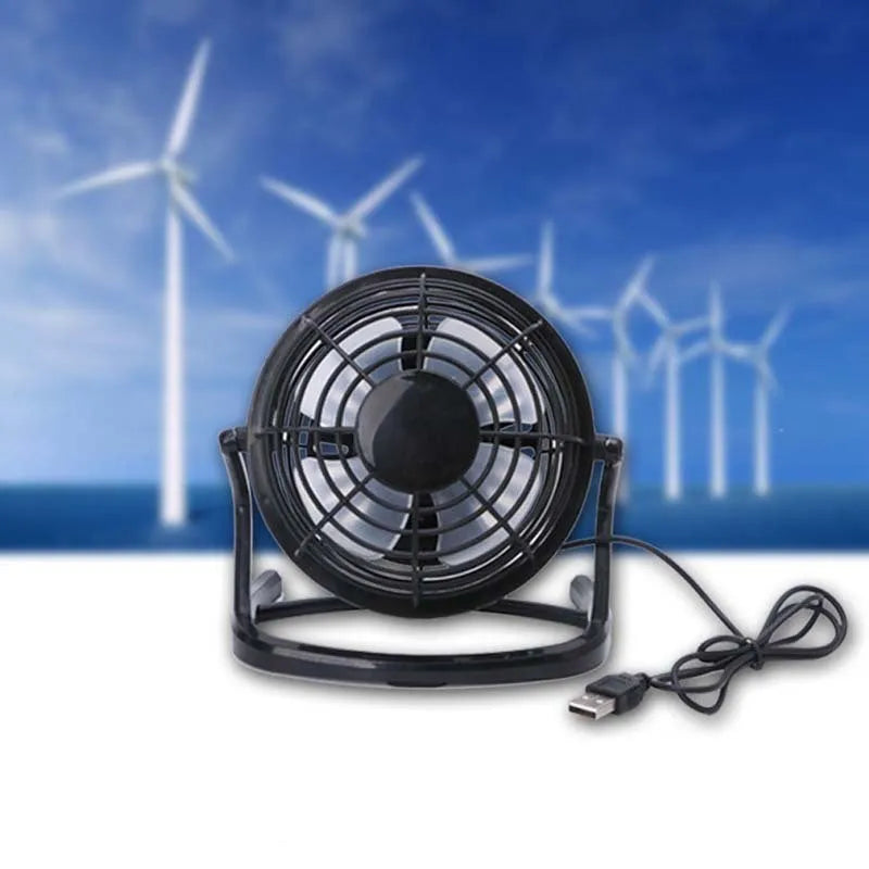 Mini USB desk fan in black colour with adjustable angle for computer cooling
