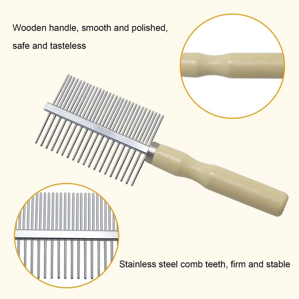 Wooden handle pet grooming comb for dogs and cats with rounded safety tips