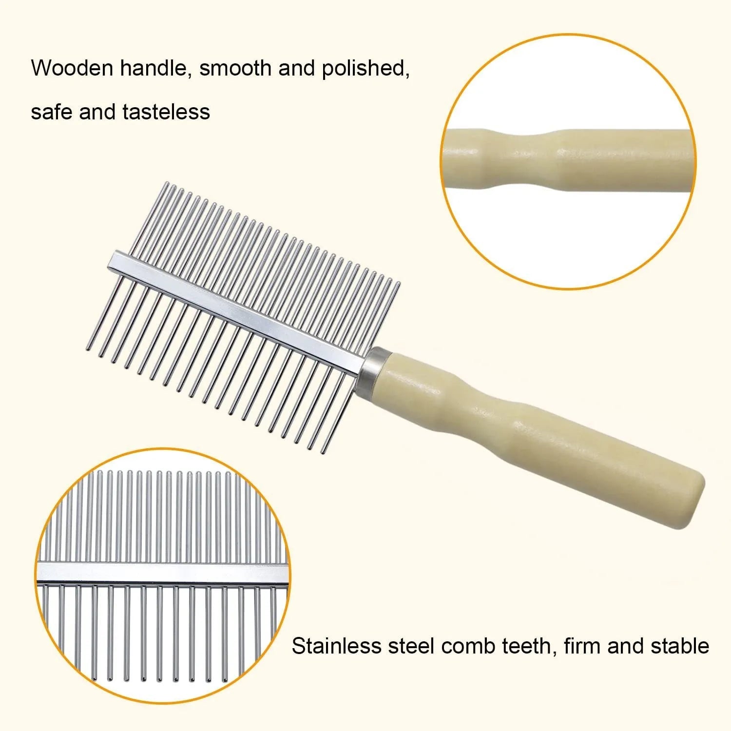 Wooden handle pet grooming comb for dogs and cats with rounded safety tips