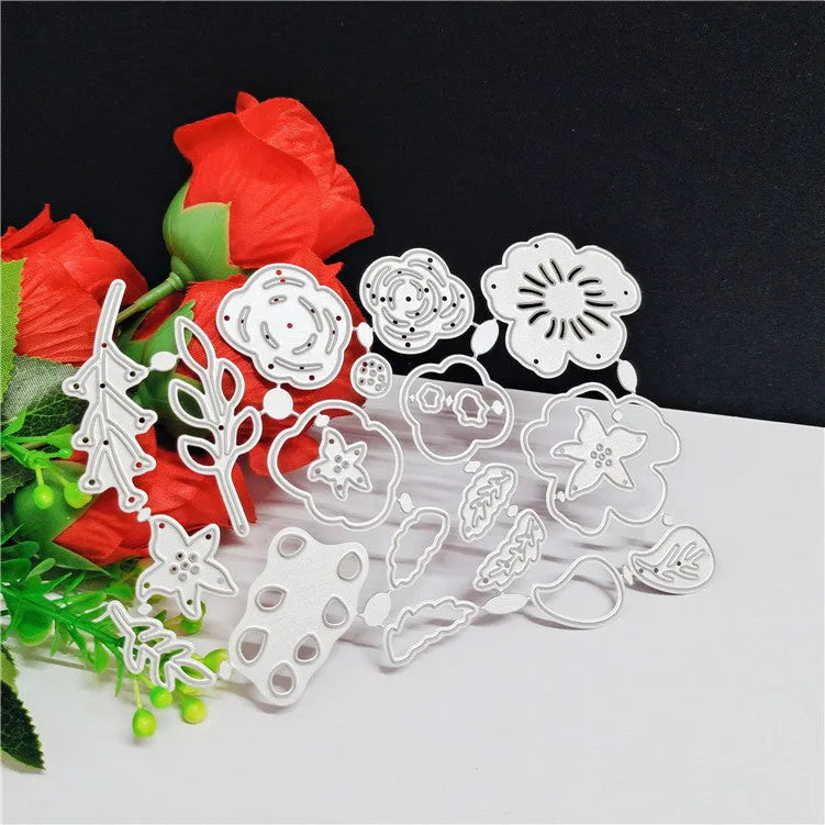 Silver carbon steel flower cutting die for paper crafts measuring 14.3 by 9.9 centimetres