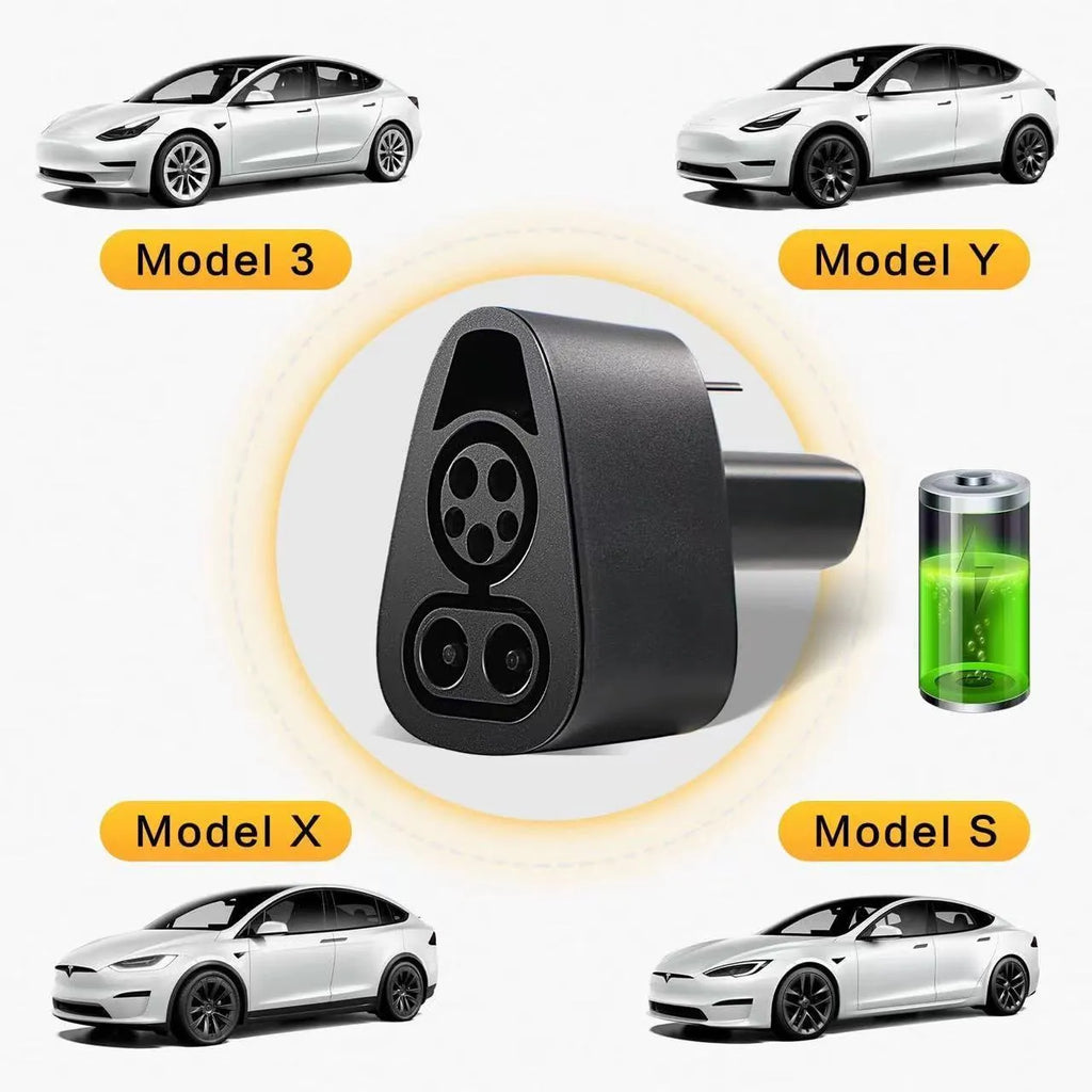 Black Tesla charging plug conversion adaptor for American Standard to UK socket conversion