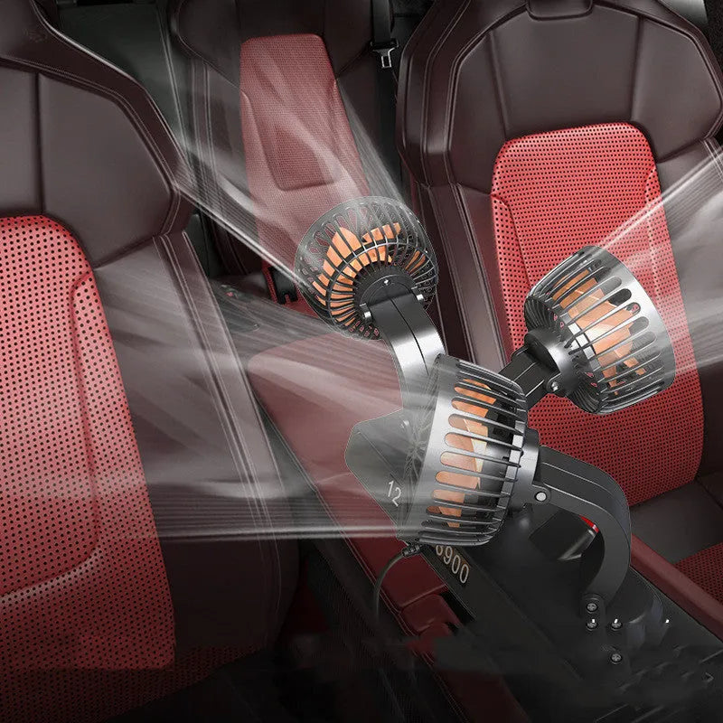 Black three head automotive electric fan with adjustable outlets and 1.3m power cable for vehicle cooling