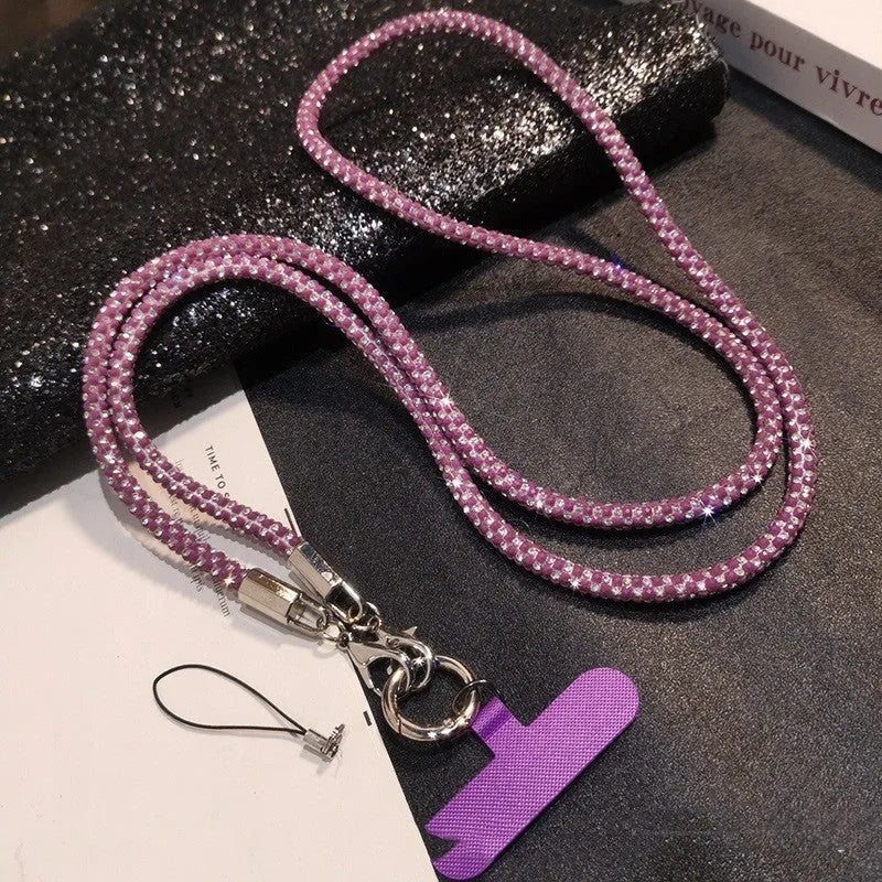 Handmade rhinestone mobile phone lanyard crossbody long in mixed colours with geometric design