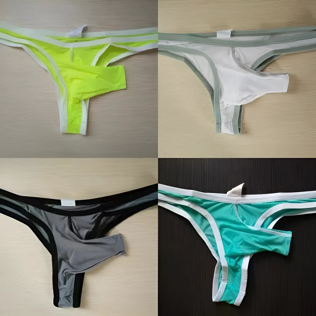 Men's Ice Silk elephant nose briefs in army green colour on a white background.