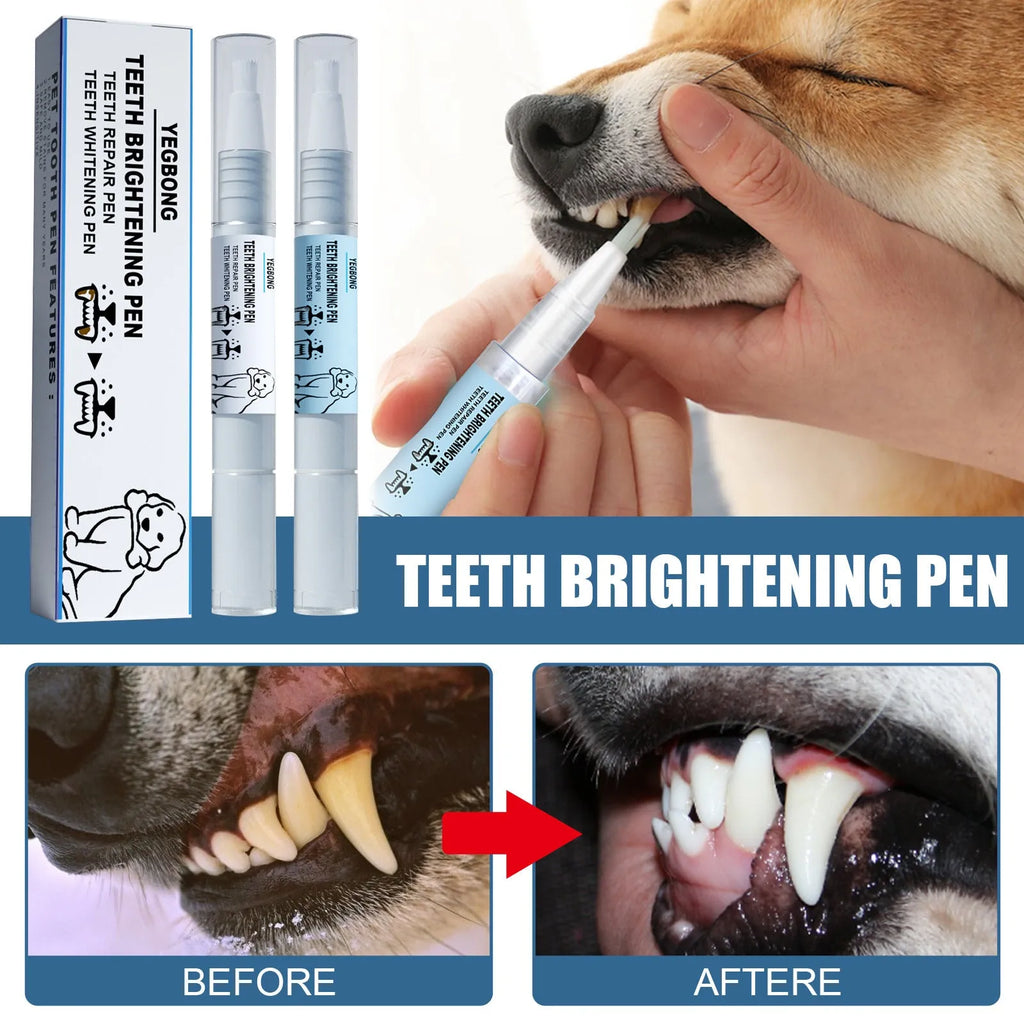 Pet teeth whitening pen with brush applicator for dog and cat tartar removal