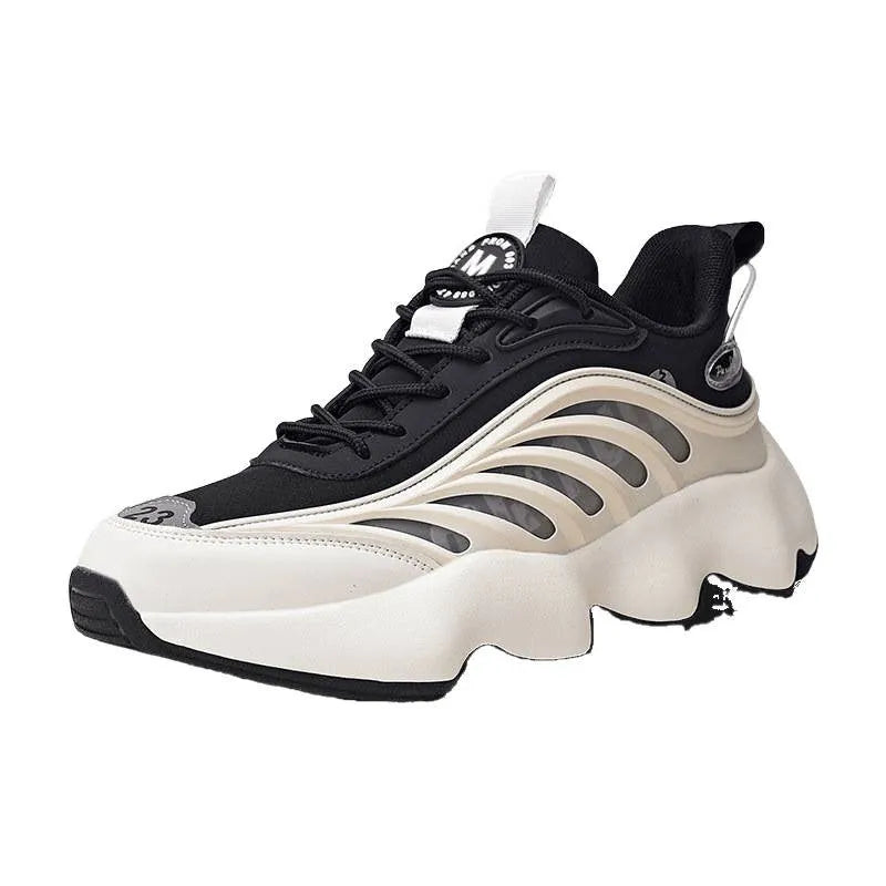 Men's retro low-top mesh dad shoes with thick wear-resistant sole, front lace-up, black or white, sizes 39-45