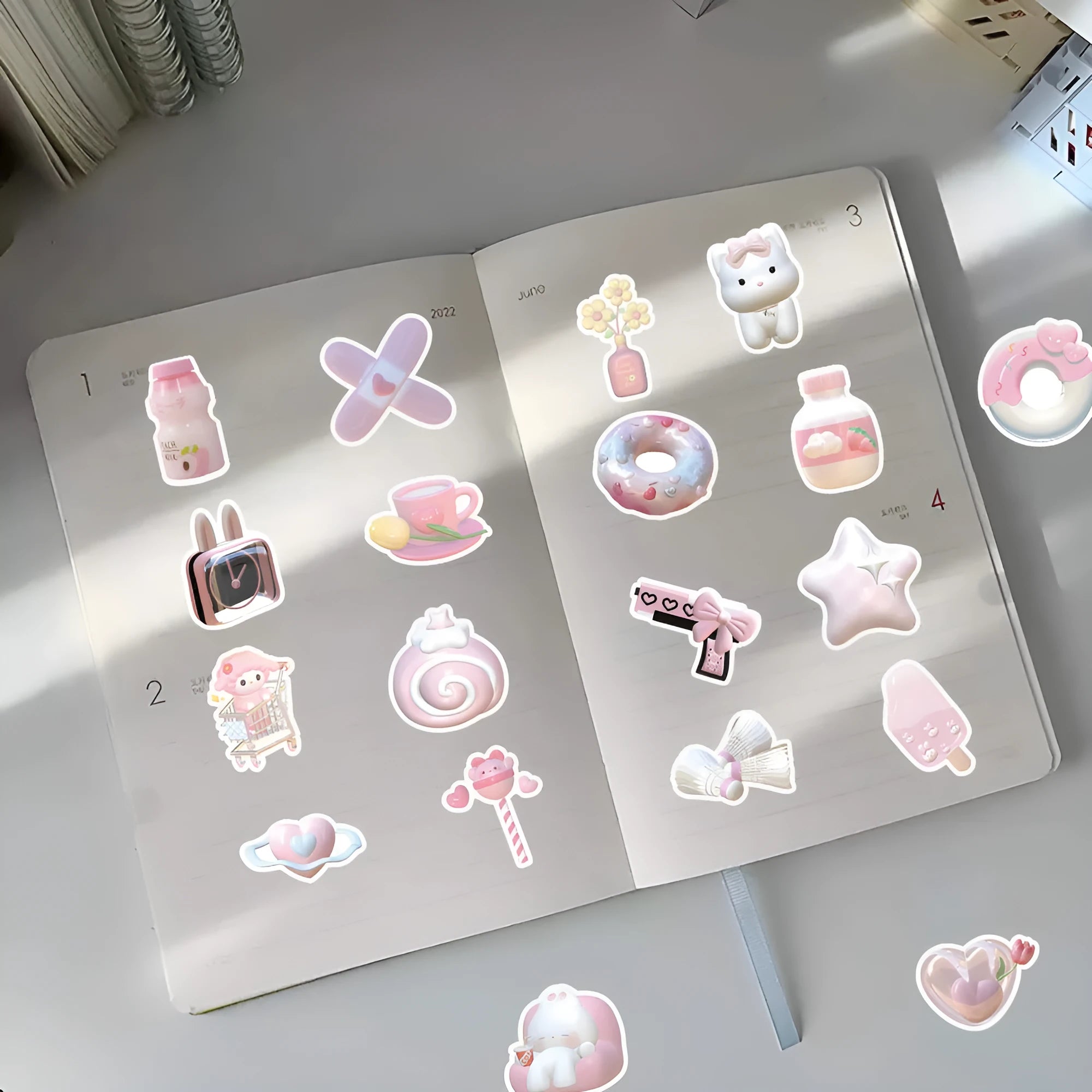 Pink girl heart pattern 3D decorative stickers in light colours with realistic dimensional effects