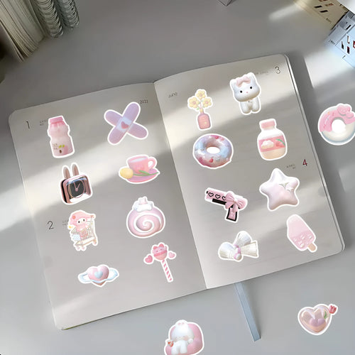 Pink girl heart pattern 3D decorative stickers in light colours with realistic dimensional effects