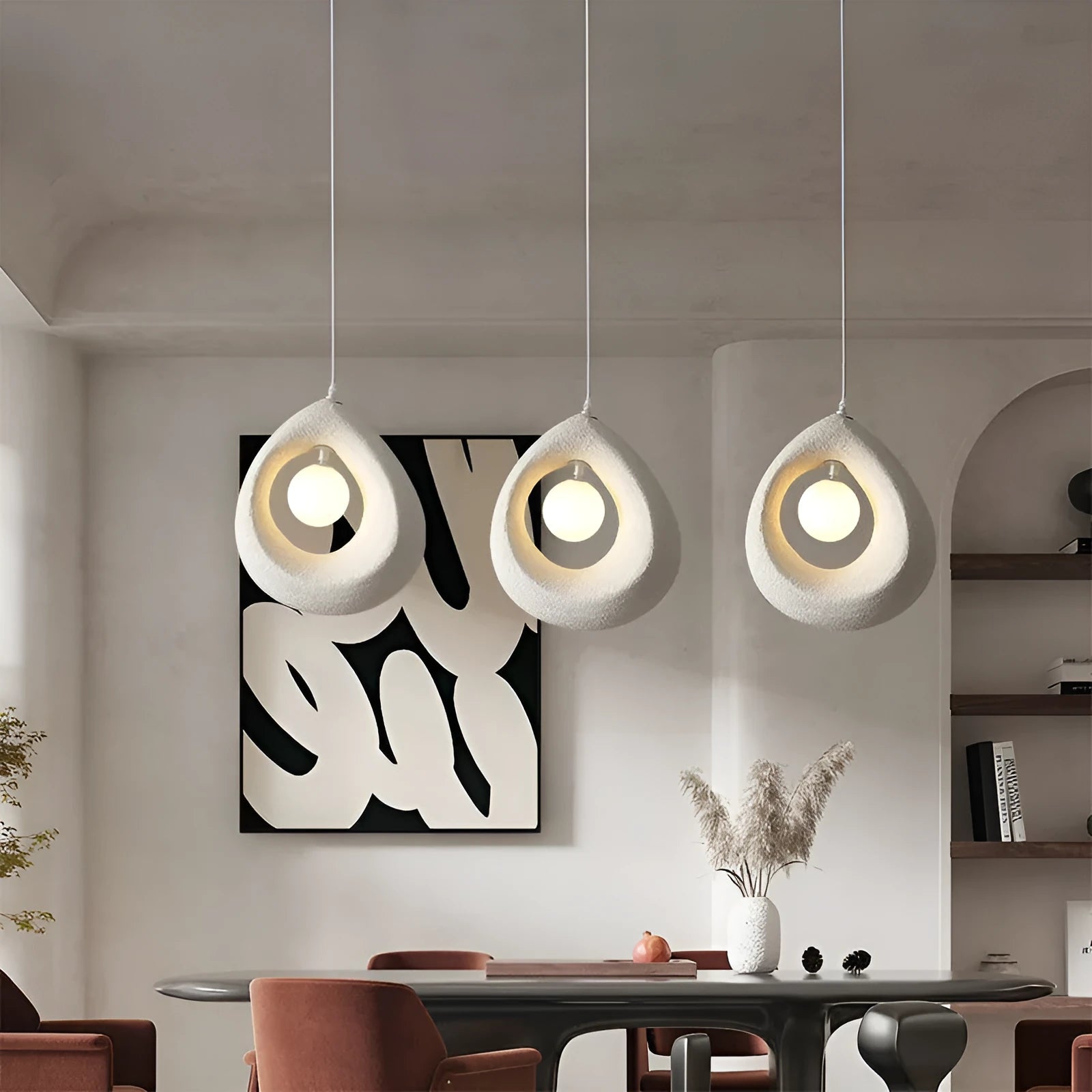 Sili Style modern chandelier with milky white 32x35cm lampshade and retro design elements
