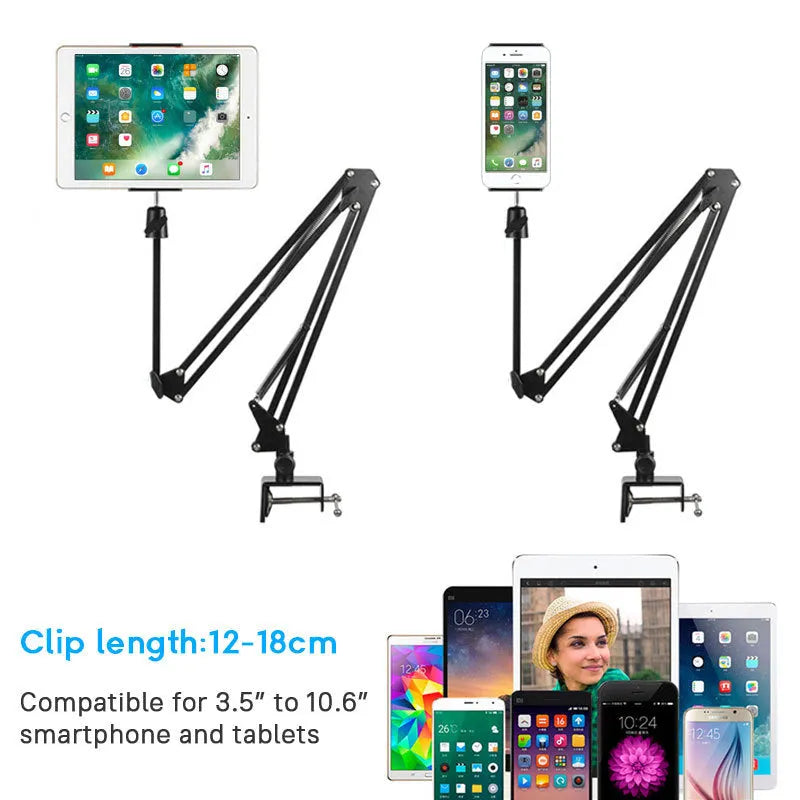 35cm black lazy mobile phone holder made from carbon steel, aluminium alloy, and ABS for bedside use