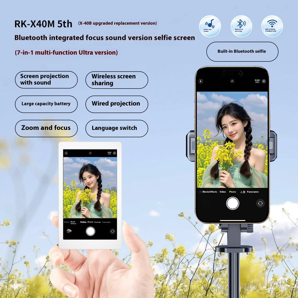 Mobile phone rear magnetic selfie display with audio zoom and screen projector, 103.48x60.98x12.5mm, black grey white