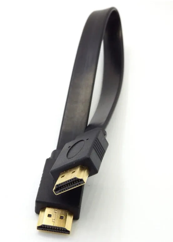 Flat HDMI cable version 1.4 with 1080p support and copper wire, showing length options.
